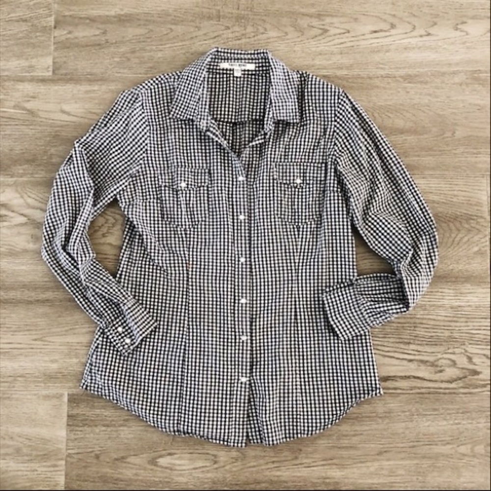 Black & White Gingham Button Down Flannel Shirt